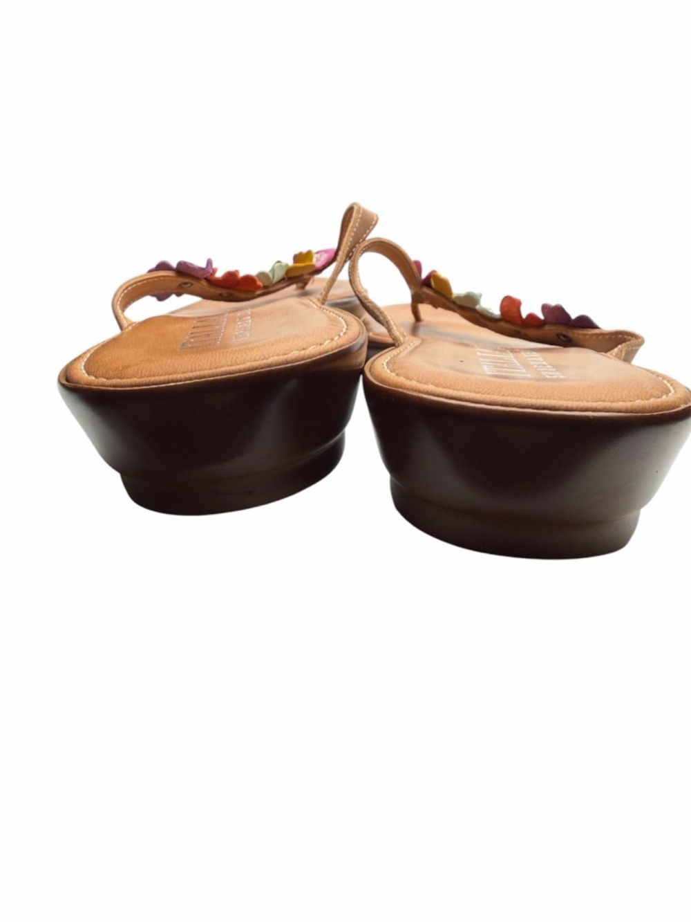 Italian Shoemakers Sandals  Womens 10M Floral Strap Slip On Wedge Thong Brown - Picture 4 of 5
